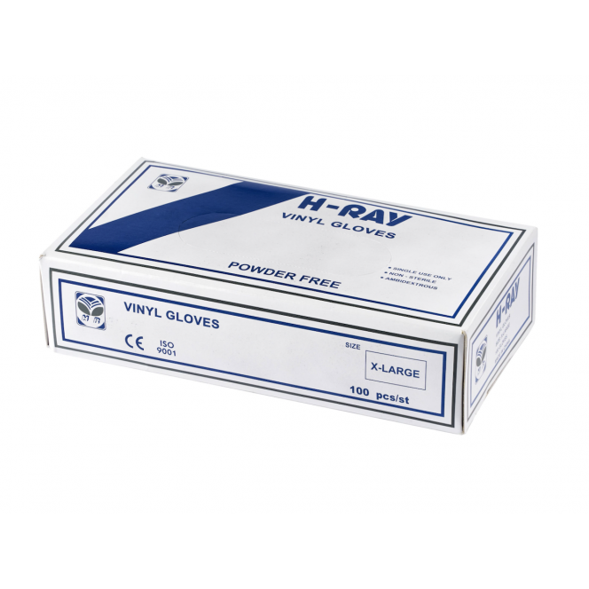 DISPOSABLE GLOVES, H-RAY VINYL, POWDERED FREE (100 PAIRS/BOX)